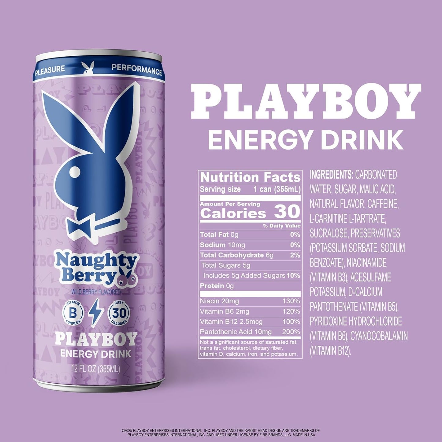 Playboy Energy Drink – Naughty Berry (Wild Berry) LOW SUGAR/Calories - 330ml