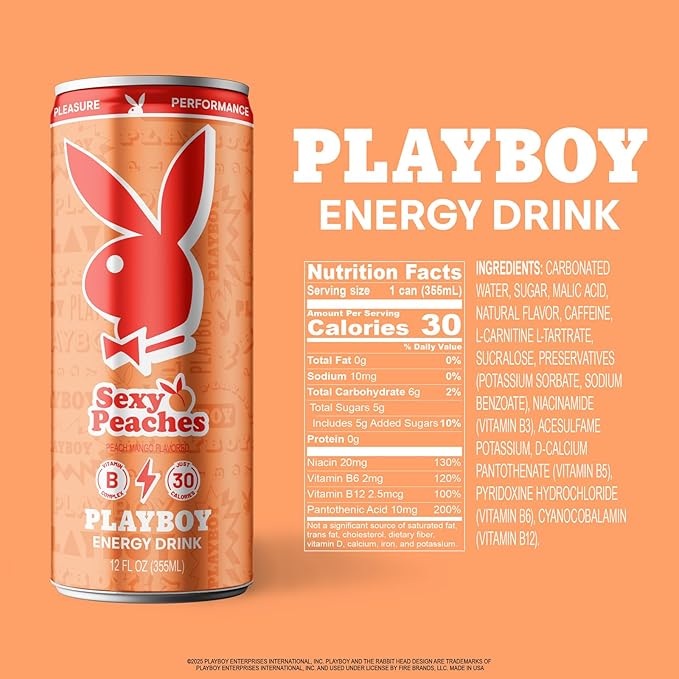Playboy Energy Drink – Sexy Peaches (Pfirsich-Mango) LOW SUGAR/Calories · 330 ml