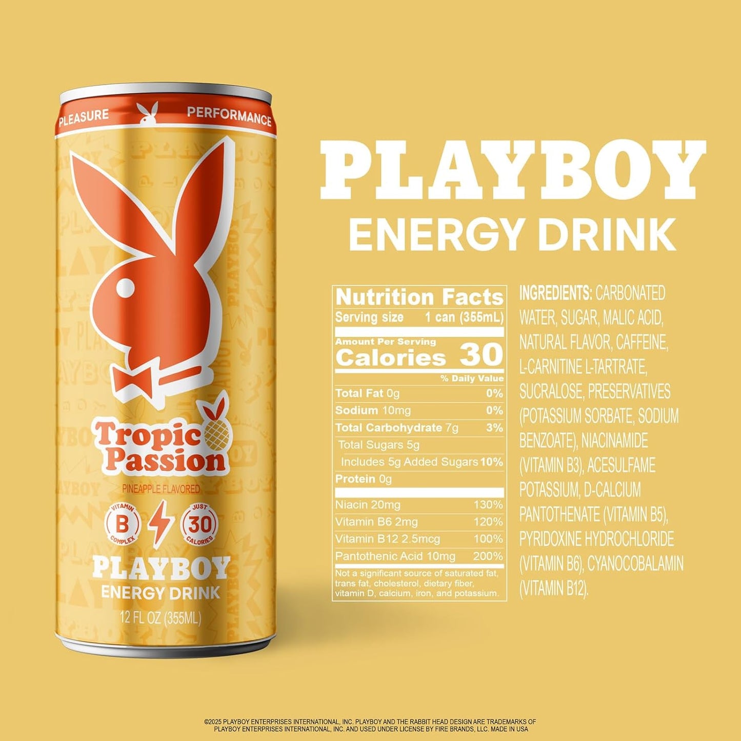 Playboy Energy Drink – Tropic Passion (Ananas) LOW SUGAR/Calories · 330 ml